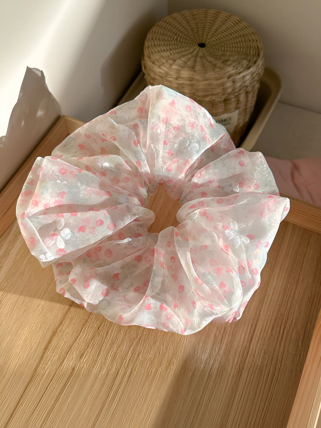 Pink floral hair tie