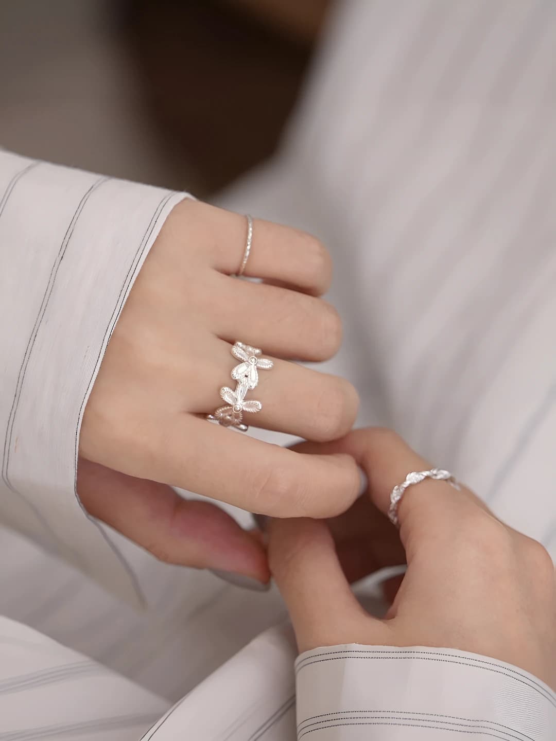 Women's open ring with floral design, copper, electroplating, Japanese-Korean style, fresh and sweet design element