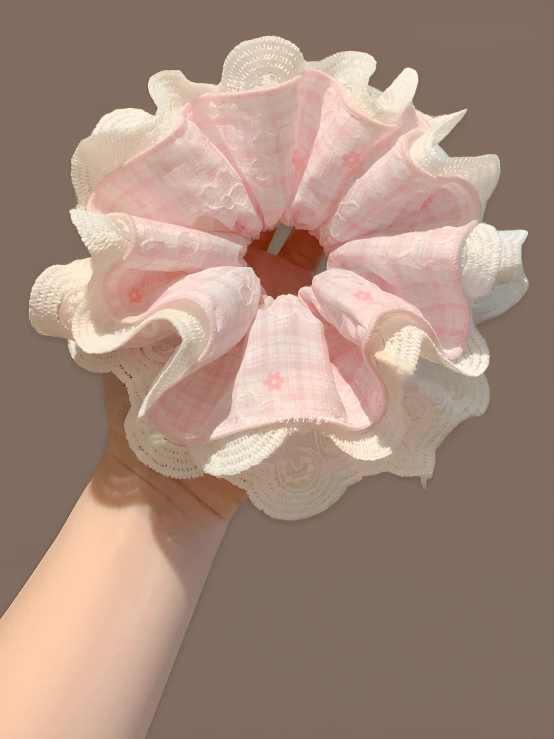 1# Pink plaid lace edge ~16 cm