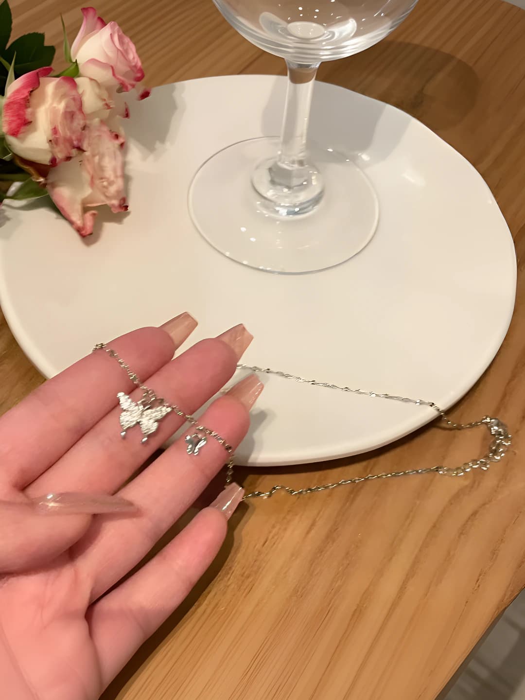 Women's short butterfly necklace with full diamond coverage