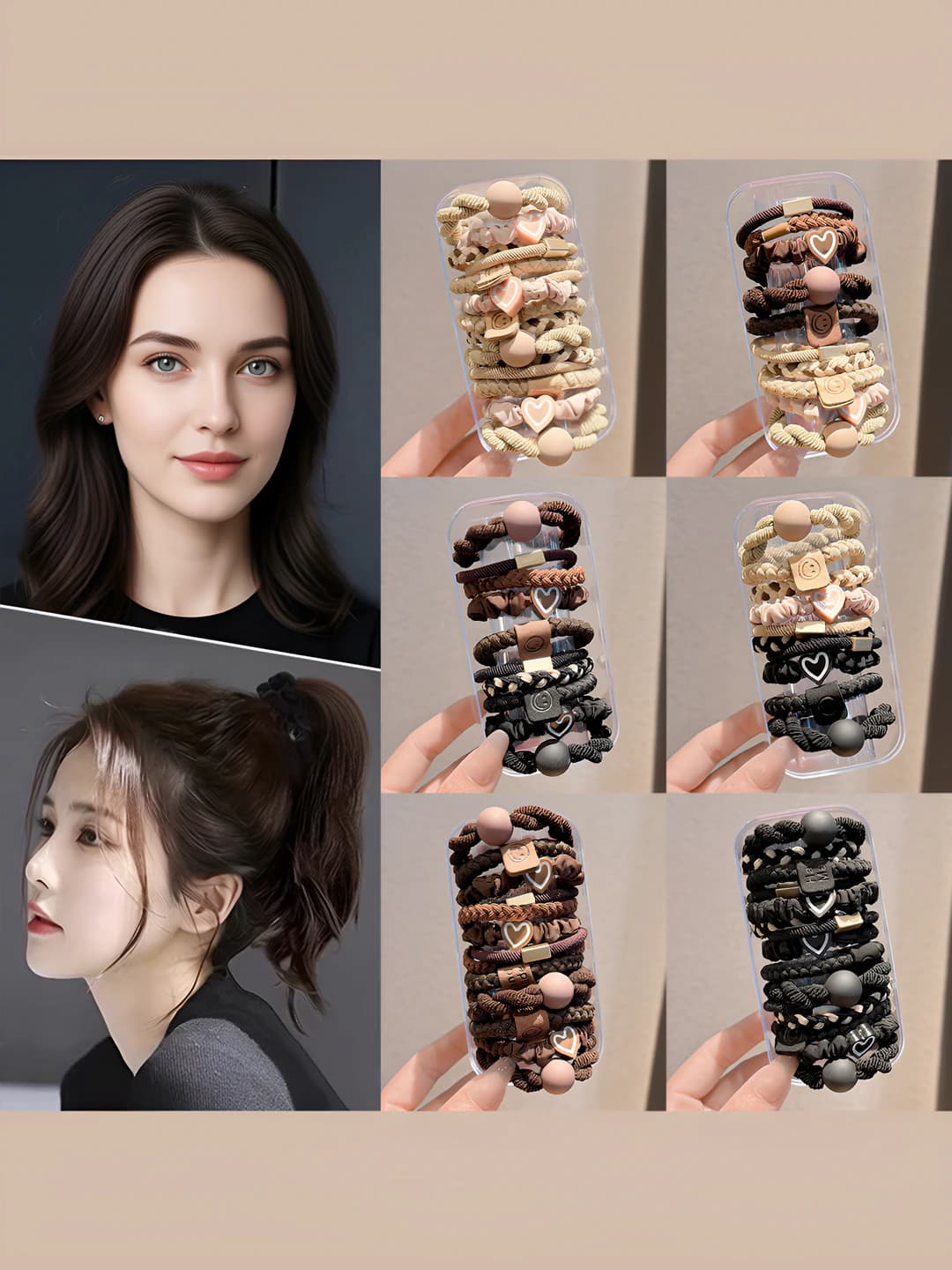 Women's hair ties in Korean style with heart beads, high stretch, does not damage hair