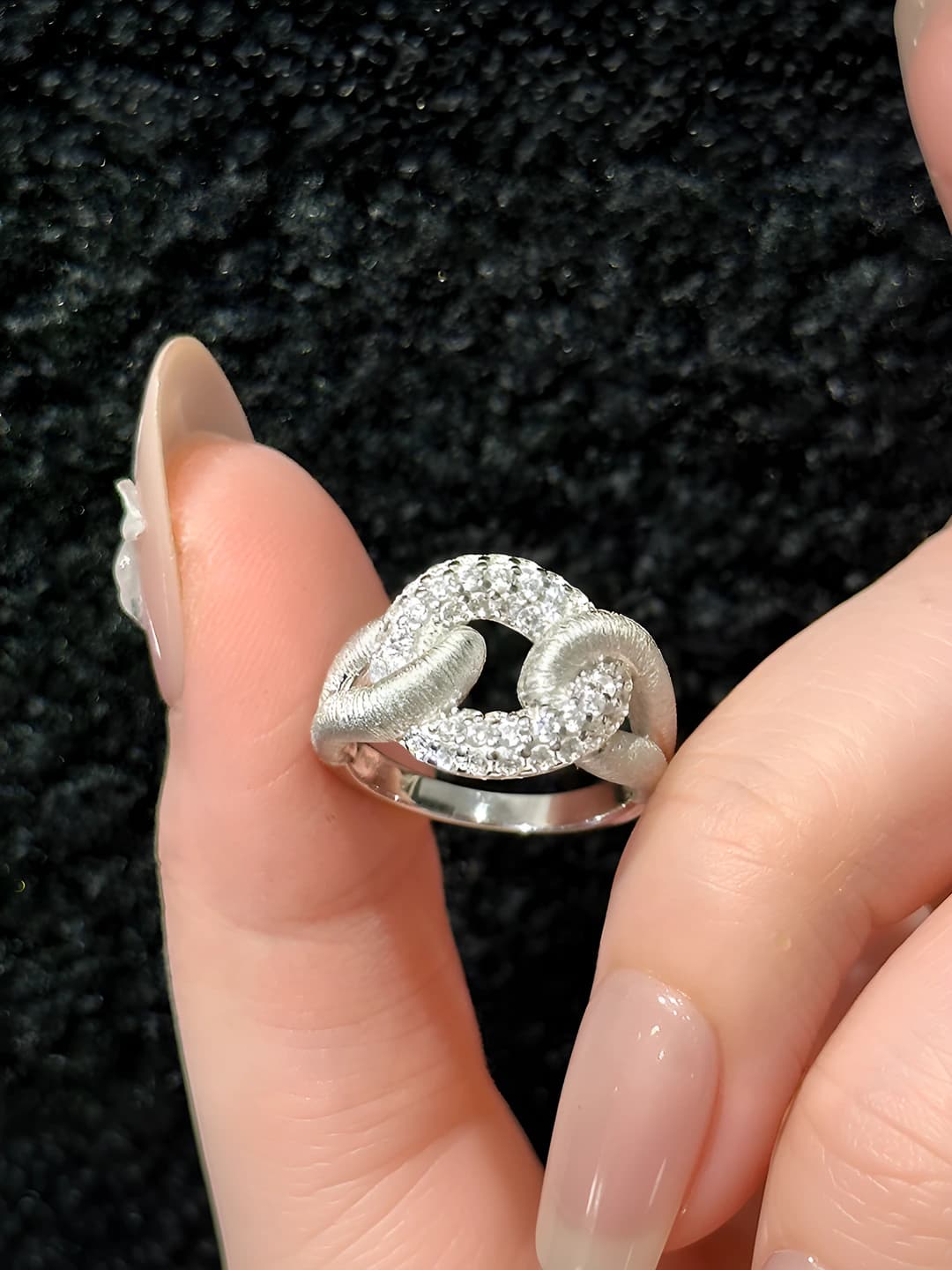 Women's ins style silver ring, full diamond, donut shape