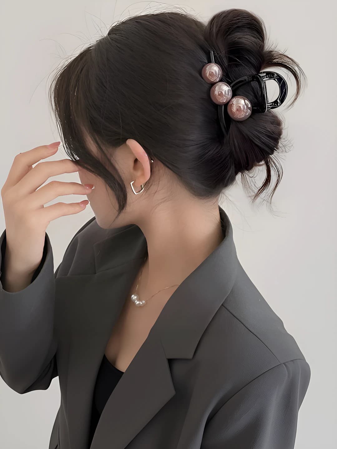 1# Glossy black bg clip, 8 cm, dark coffee pearl