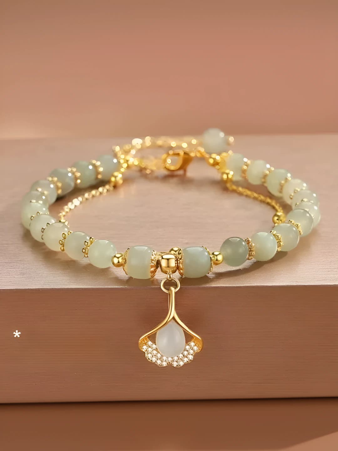 Women's double-layered ginkgo leaf glass bracelet