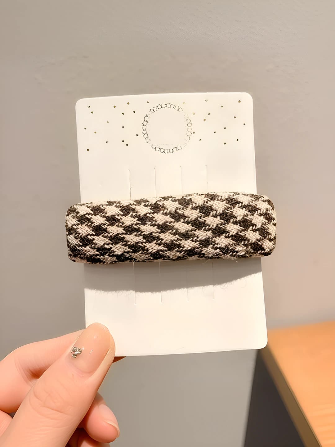 2# Coffee houndstooth hair clip 8 cm