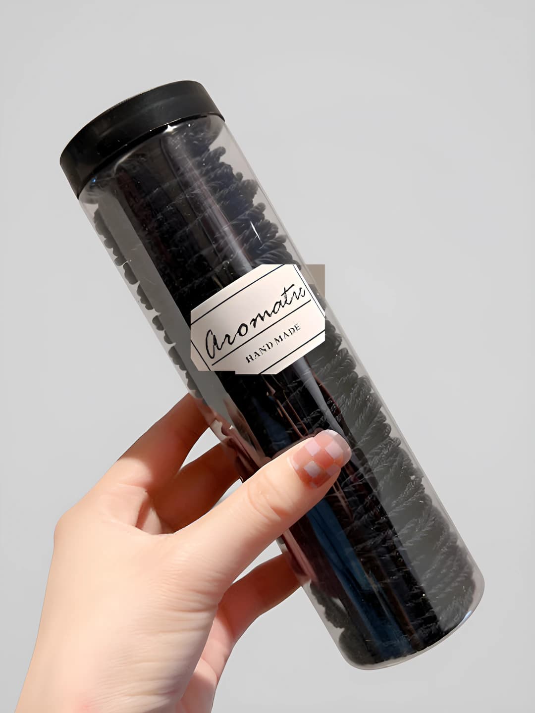Ribbed thin hair tie - Black - 100 pcs