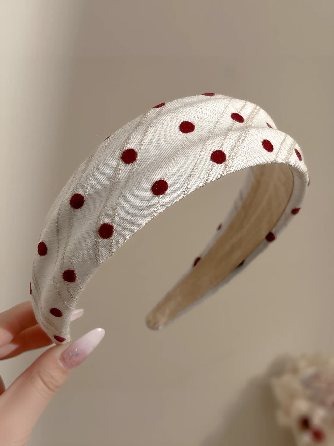 1# Light coffee striped headband - width ~4.3 cm fabric+acrylic