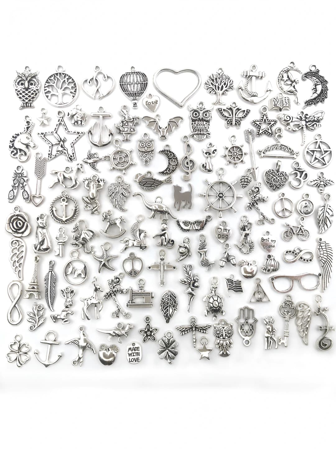 Mixed 100 pc antique silver charm M97-110g