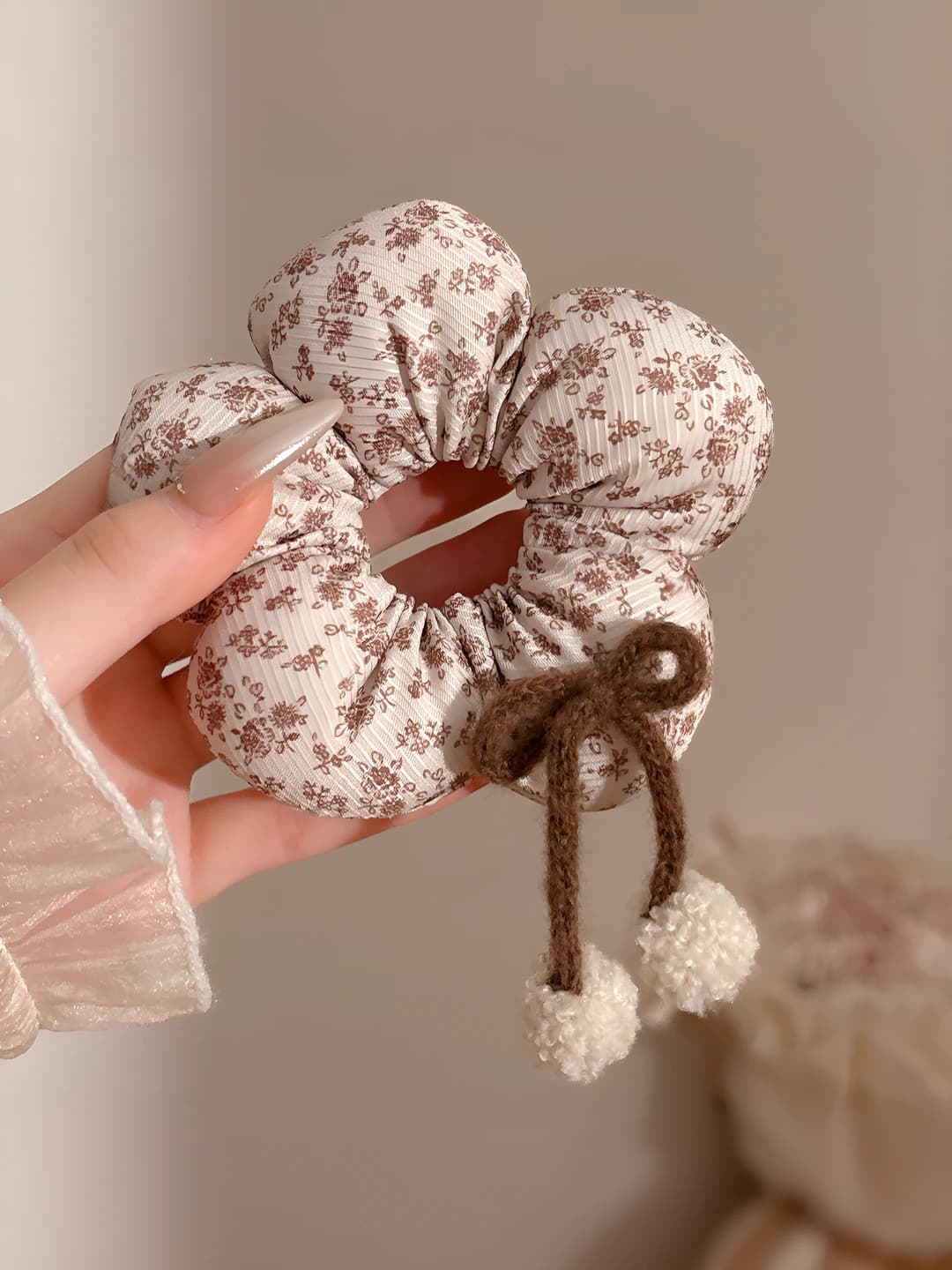 5# Coffee floral hair tie ~11 cm