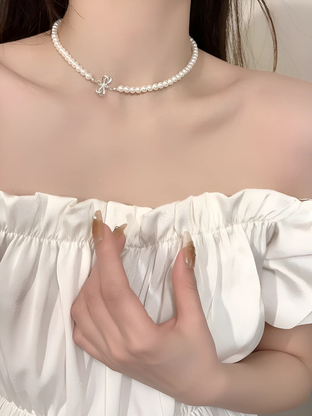4# Серебро Бантик Жемчуг