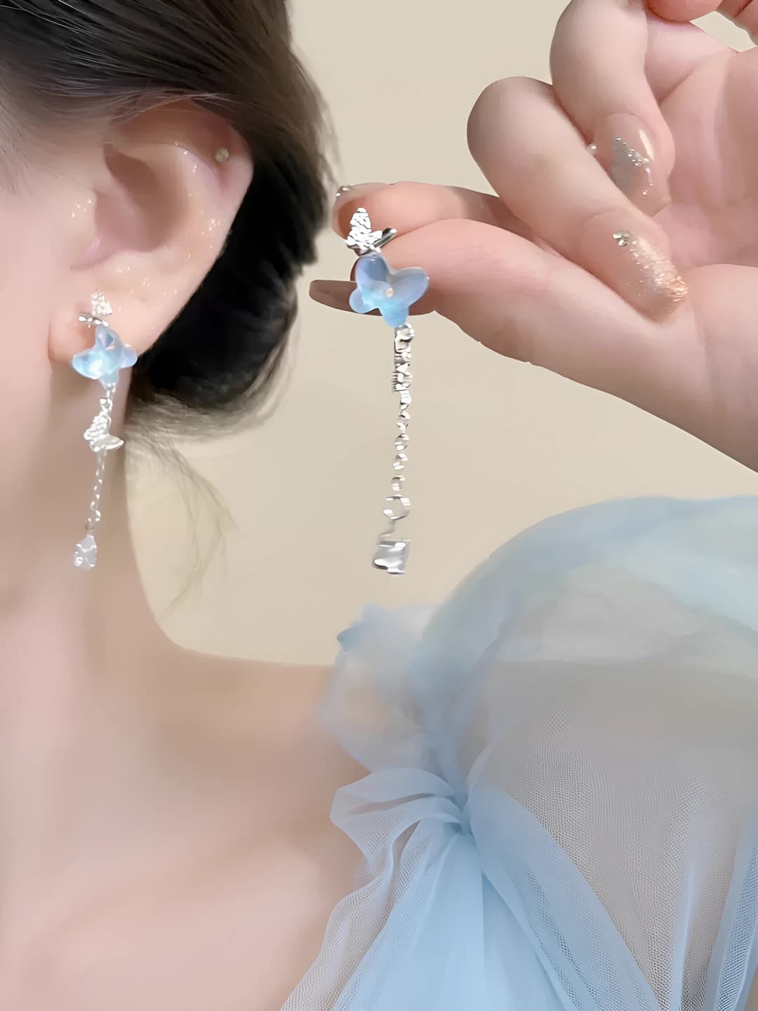 12# Синяя бабочка серьги