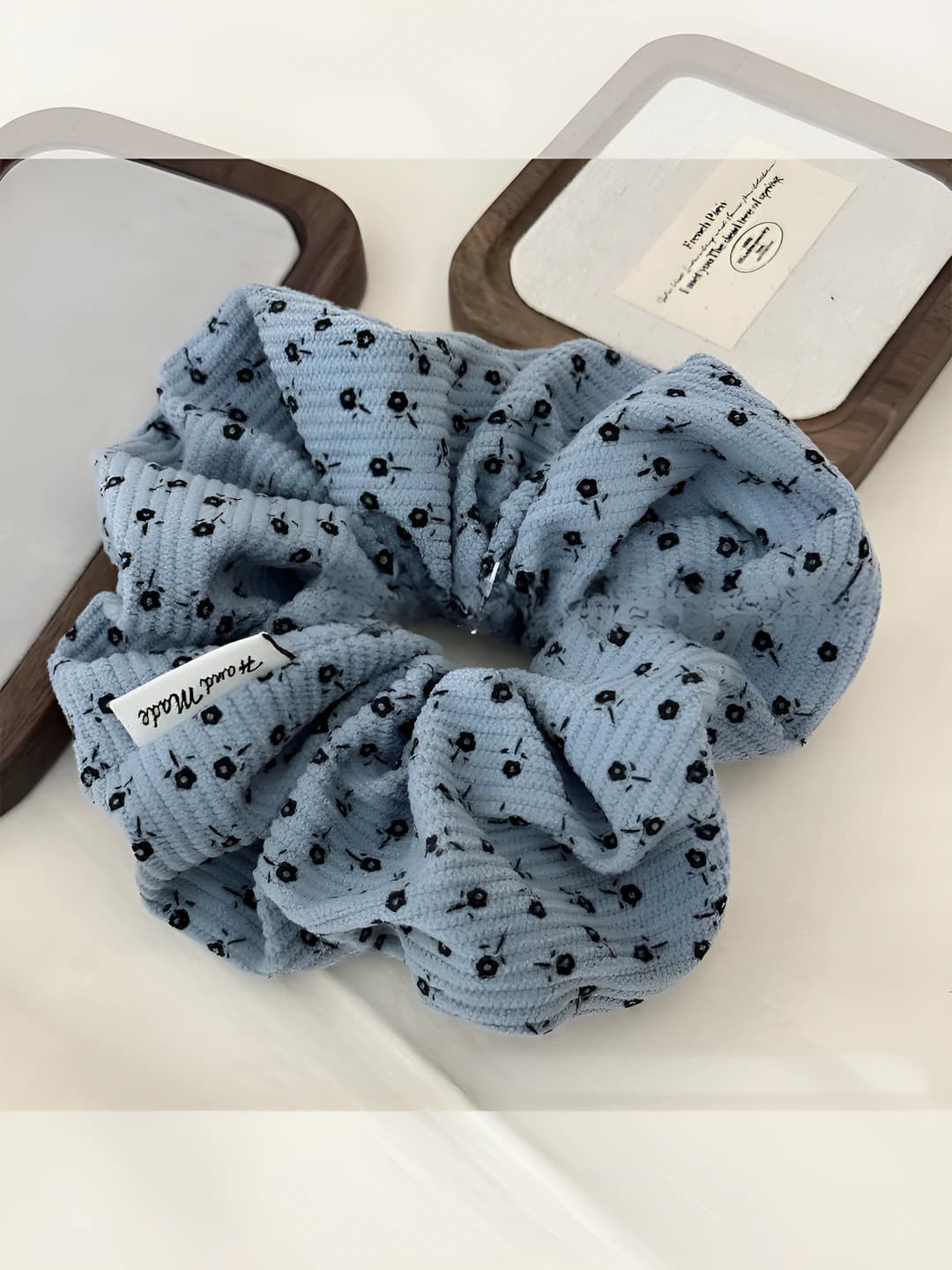 1# Misty blue small floral velvet hair tie