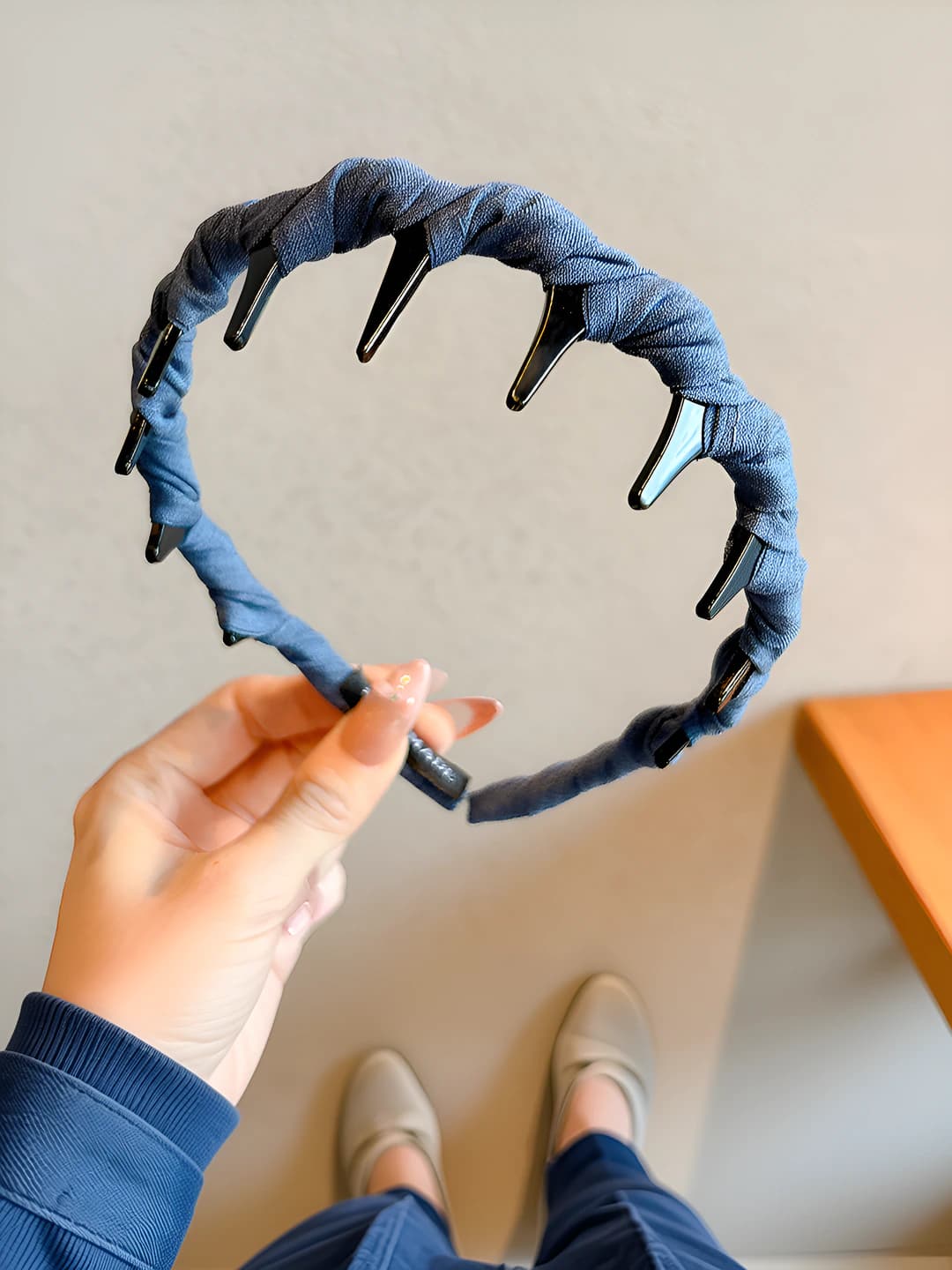 Navy comb headband, 3.5x12 cm