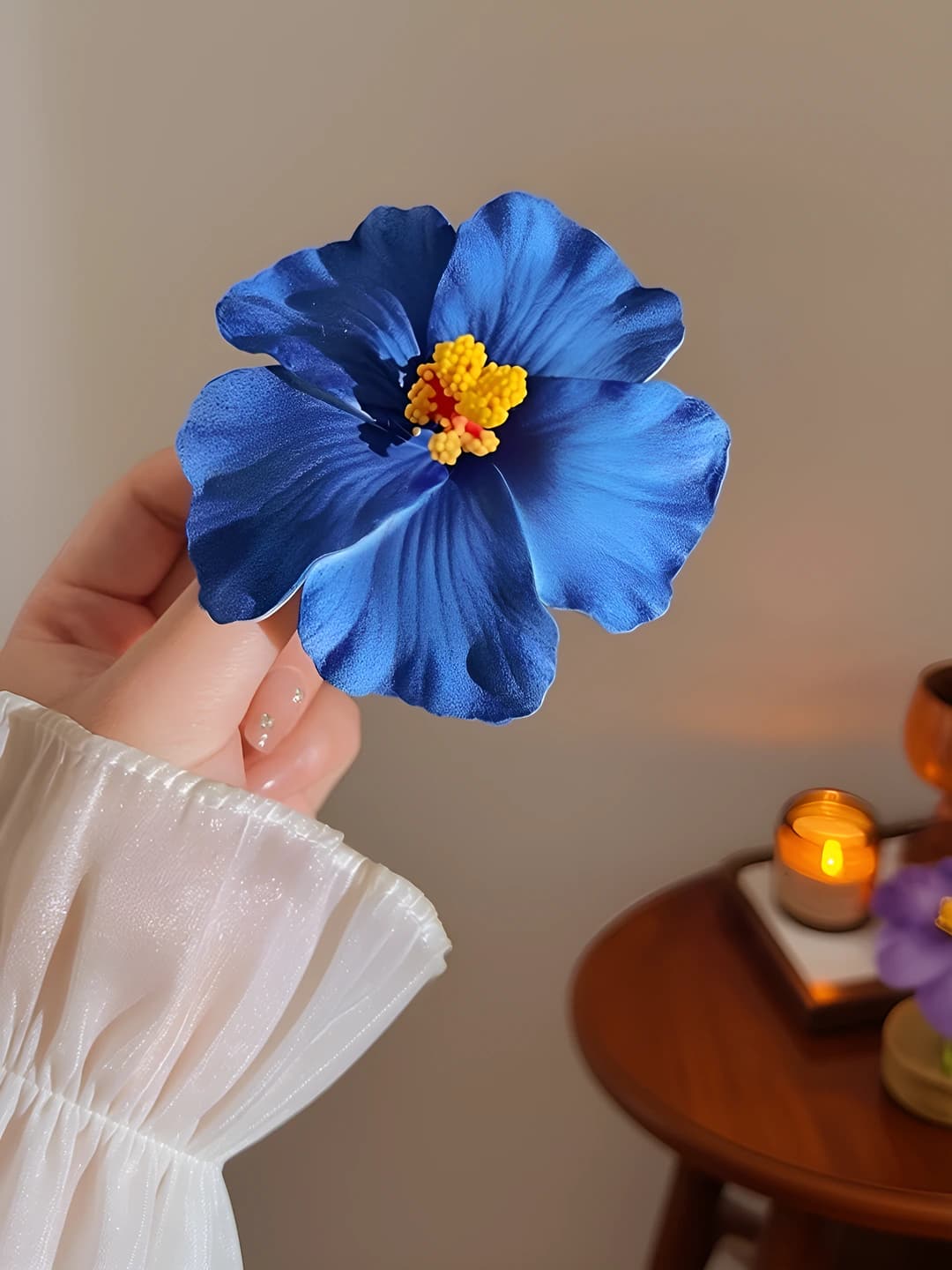 4# Blue plumeria hair clip ~9.5 cm