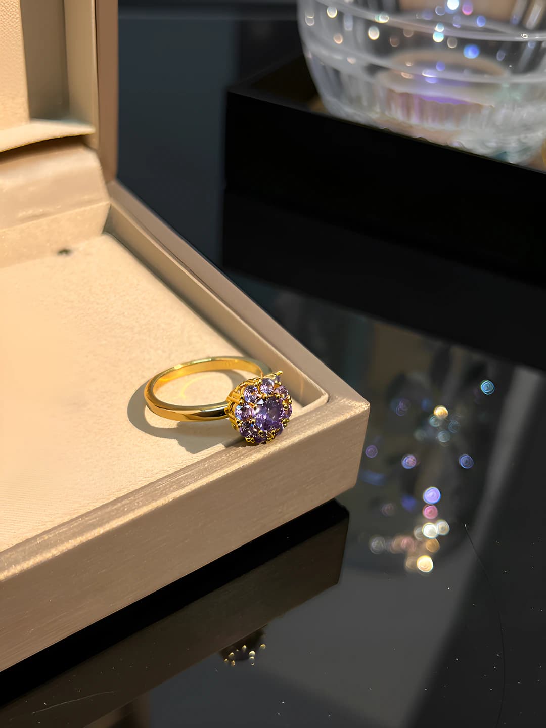 Purple Zircon Flower Ring (Rotating)