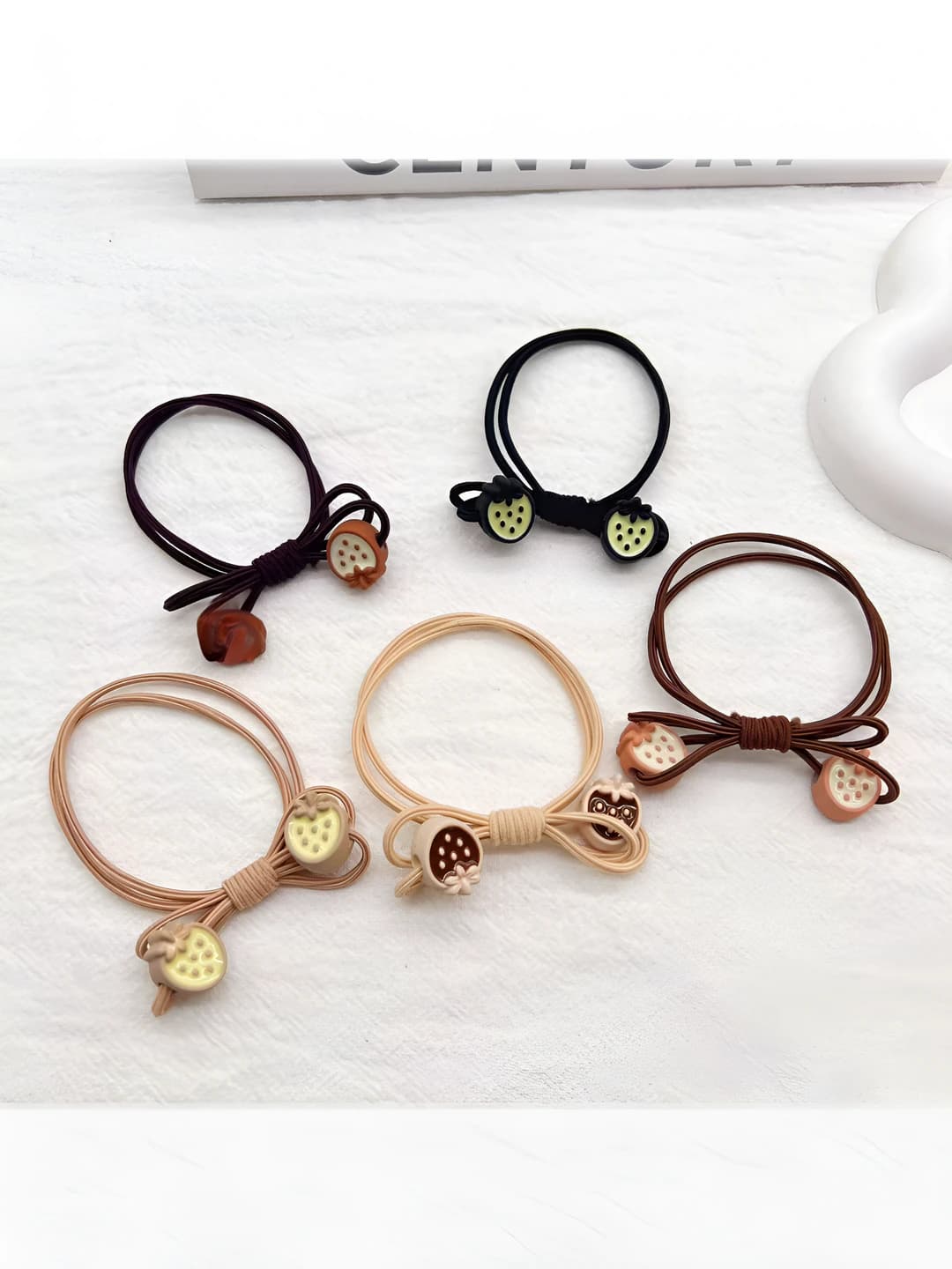 Women's hair ties: champagne rhinestones, sun and strawberry elements, stretch, simple style