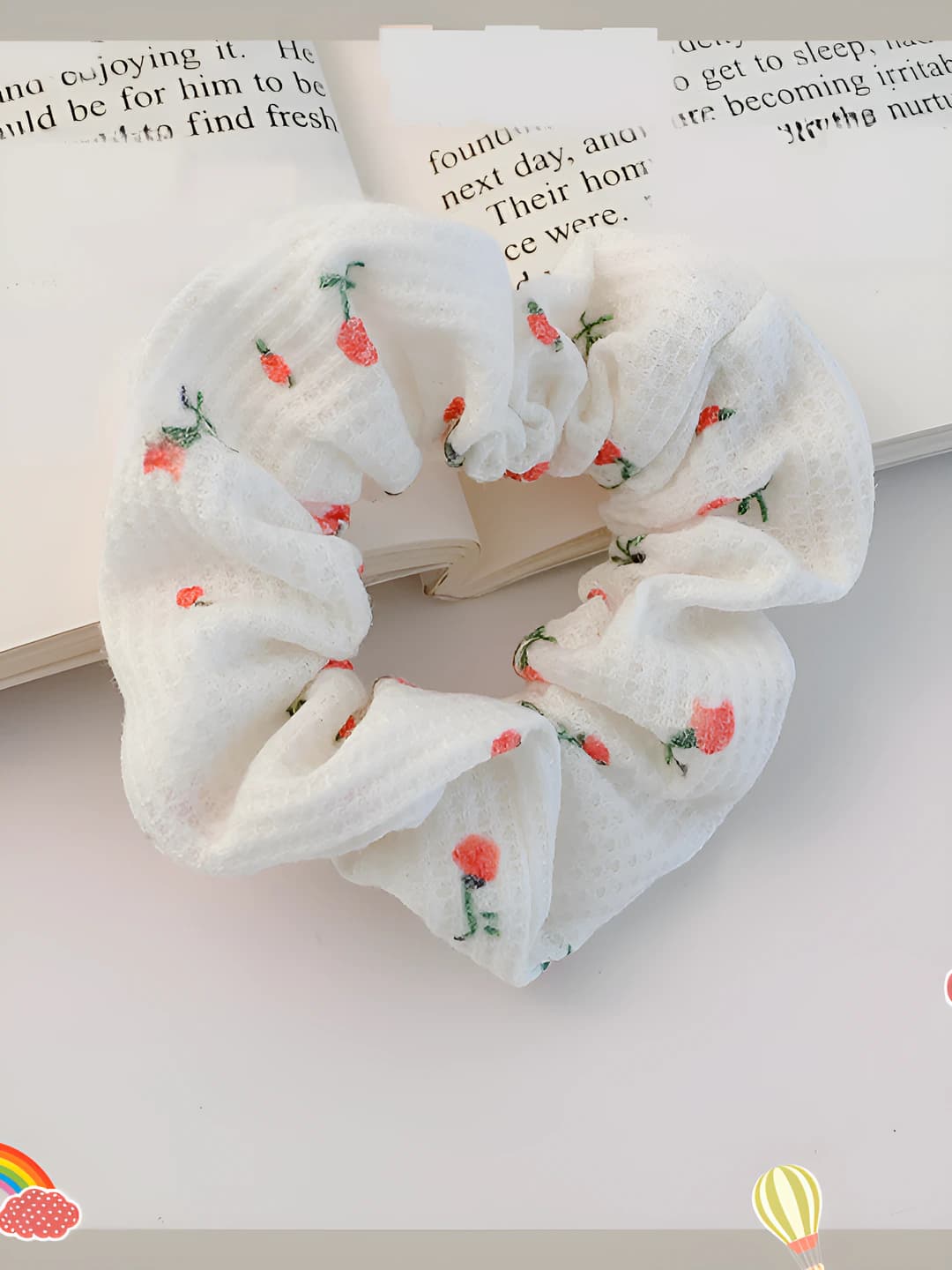 Red floral hair tie 9 cm