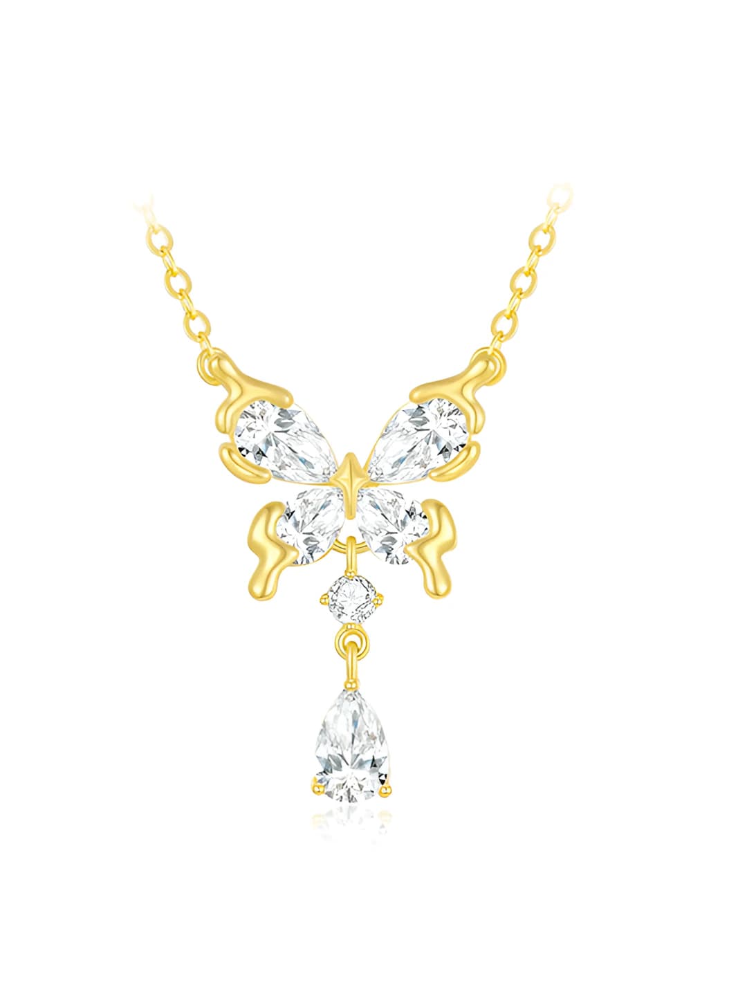 Women's necklace with zircon, geometric and teardrop design, luxury style, collar chain