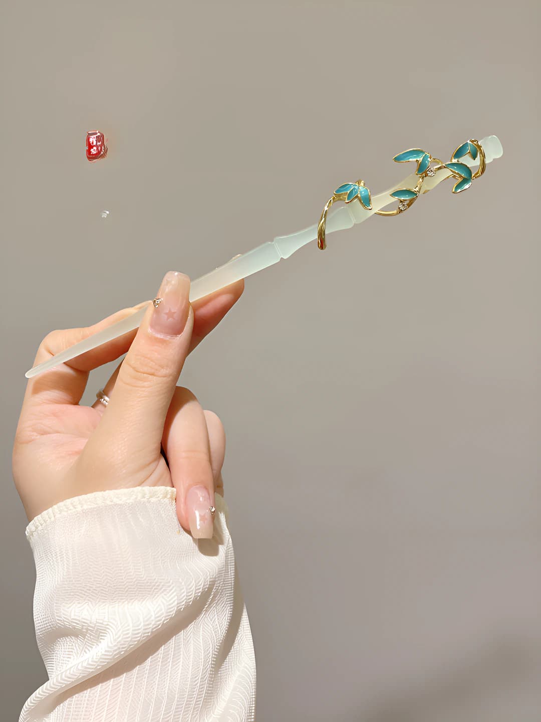 49# Light blue leaf hairpin