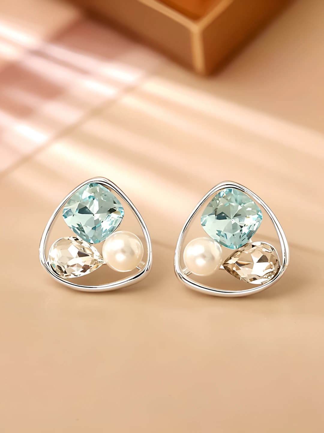Голубые серьги с цирконом (925 серебро)