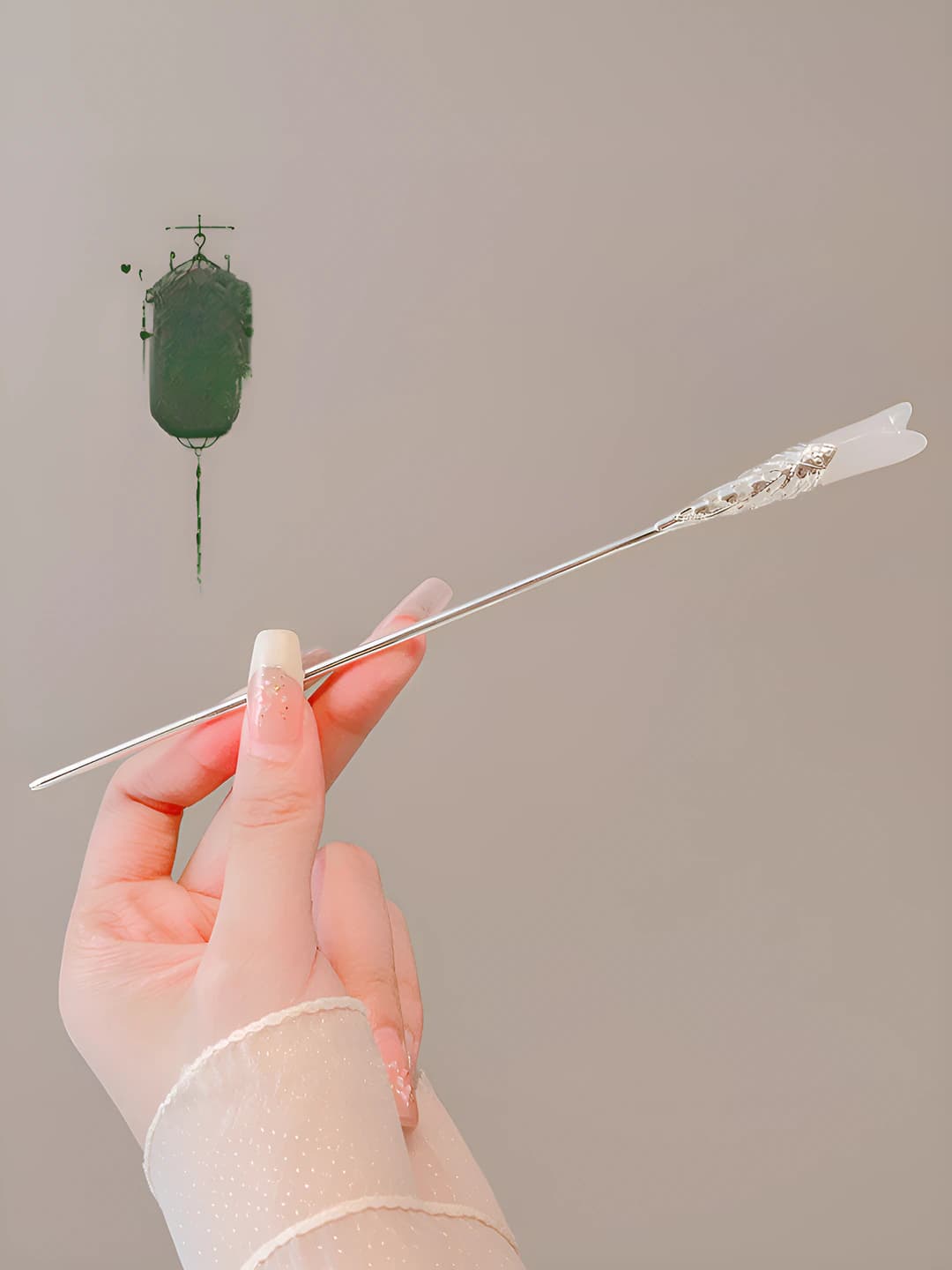 25# White jade candle hairpin - Silver