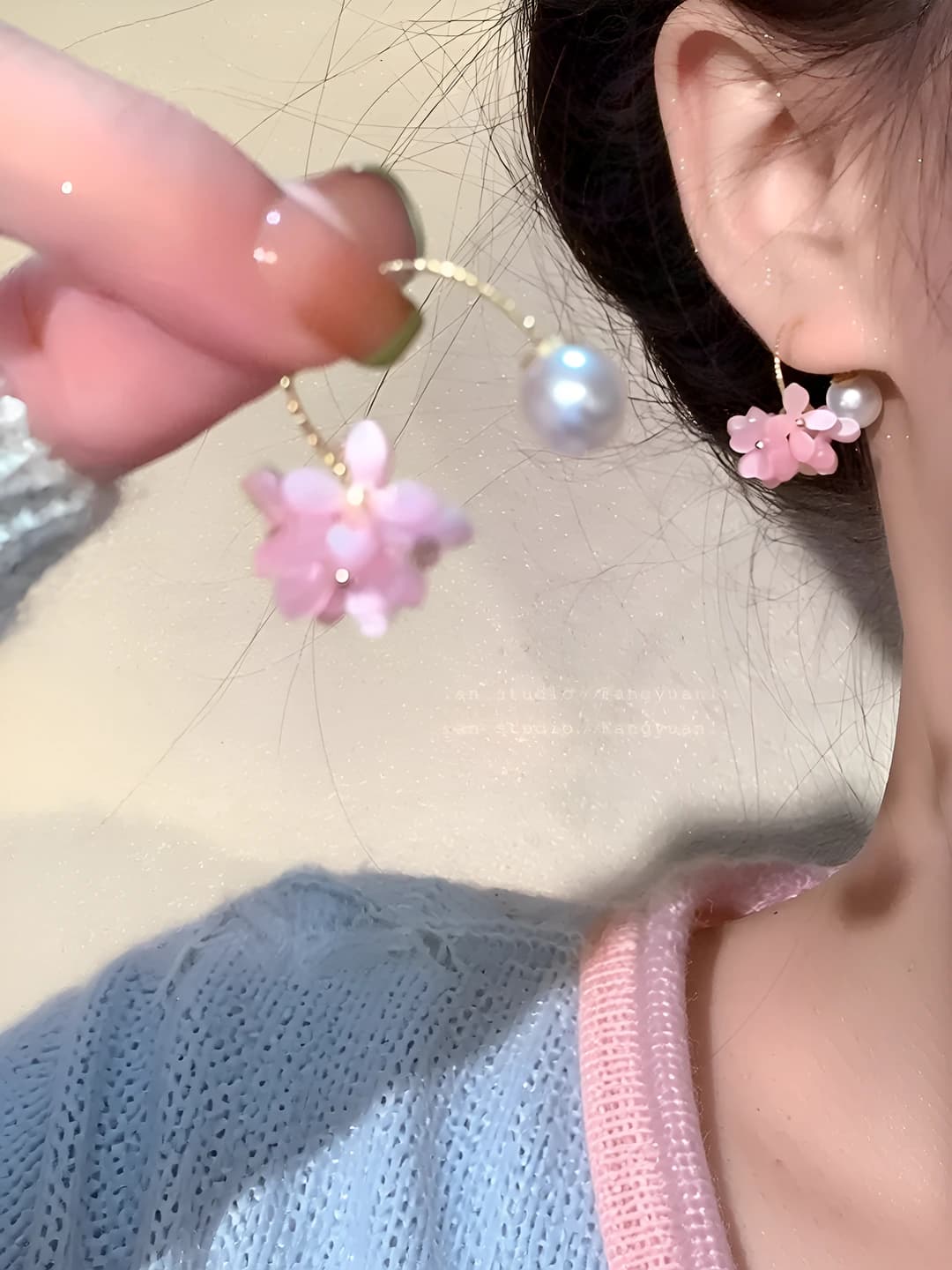 Pink osmanthus floral earrings