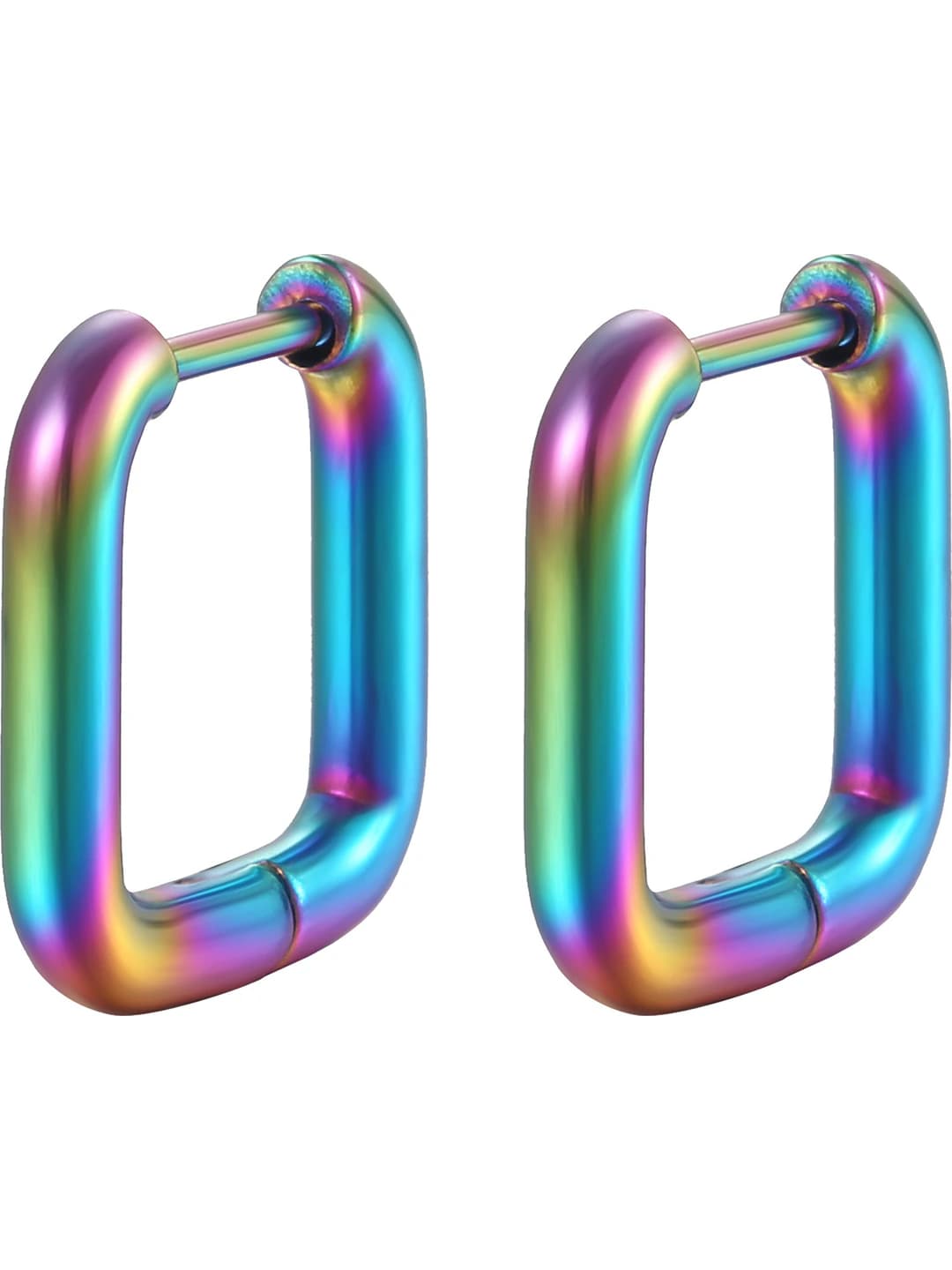 Round line square multicolour earrings, 1 pair