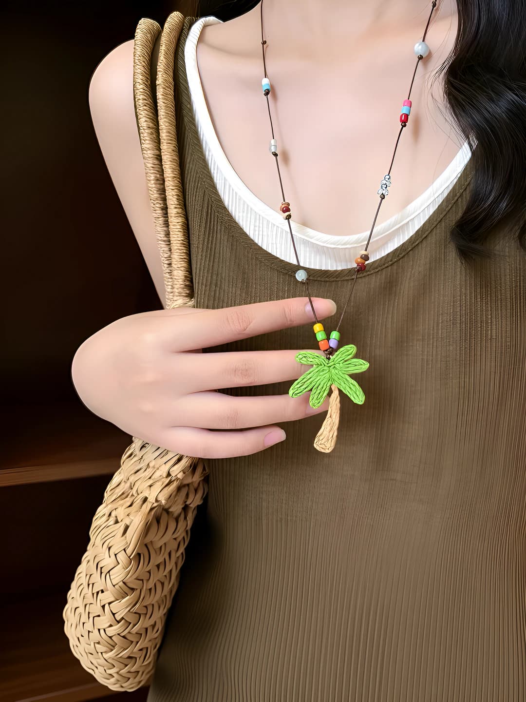 Coconut tree beaded rope necklace
