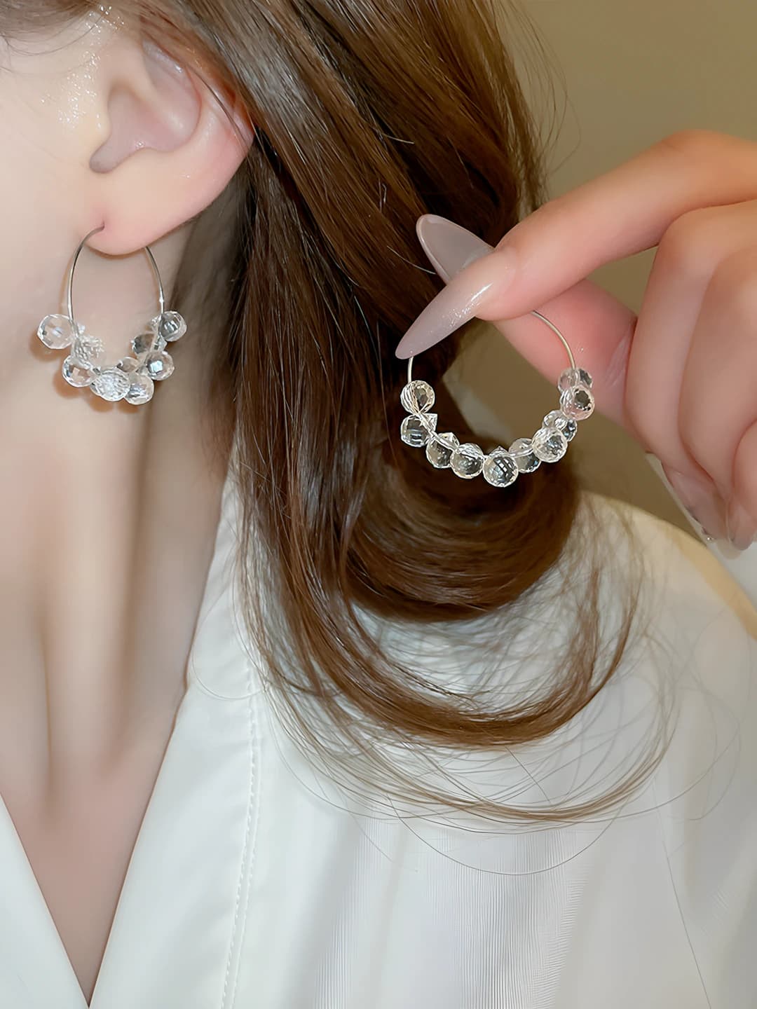 Women's crystal hoop earrings, long, teardrop shape, fashion OL style, 2026