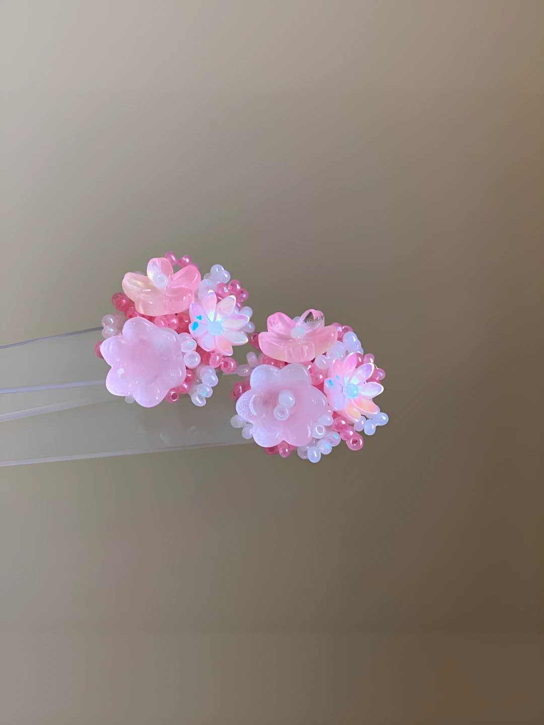 19# silver post - pink - pearl flowers