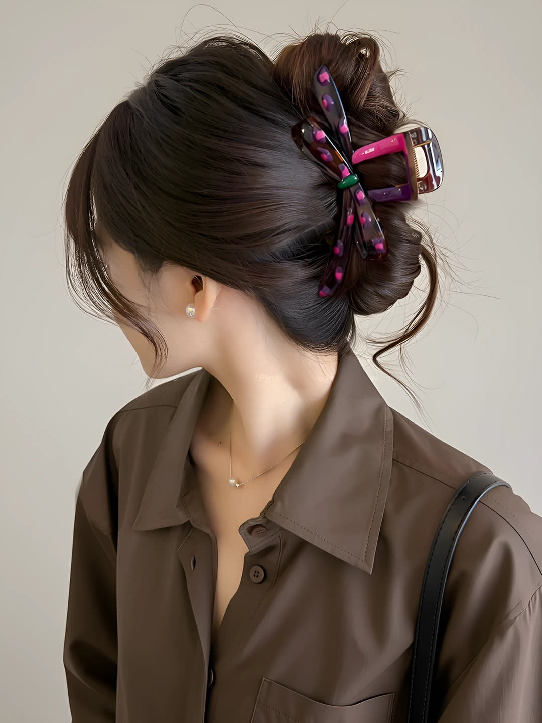 1# Розово-фиолетовый горошек бант-12cm