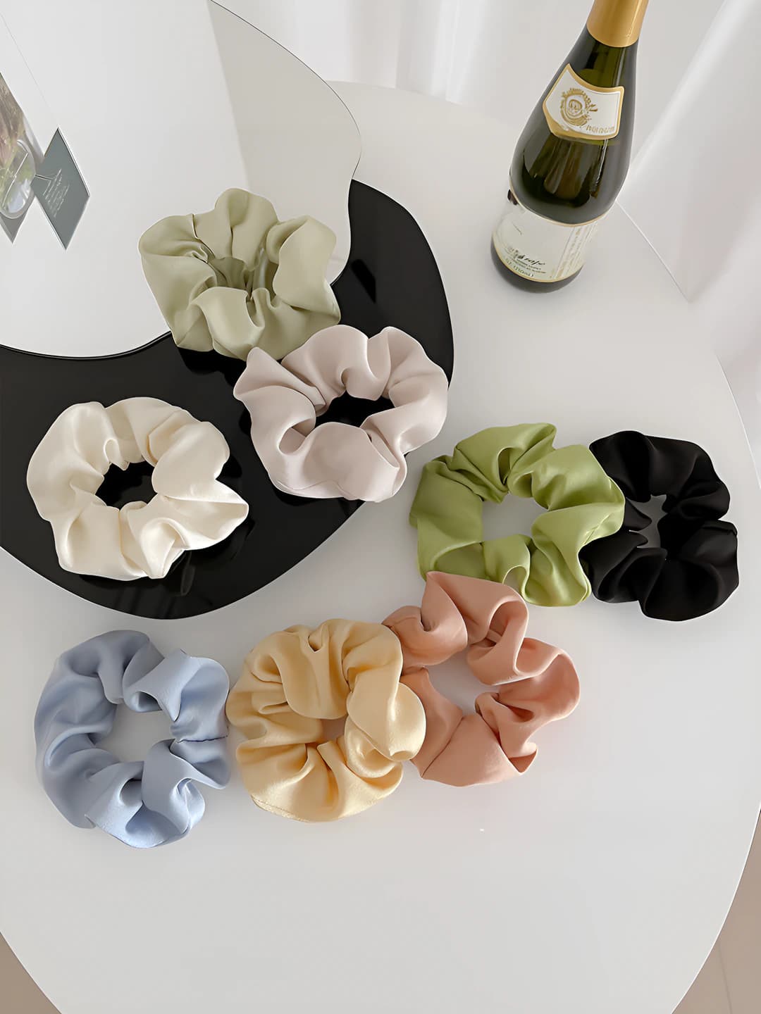 Women's retro satin hair scrunchies, high stretch, woven fabric, Korean-Japanese style