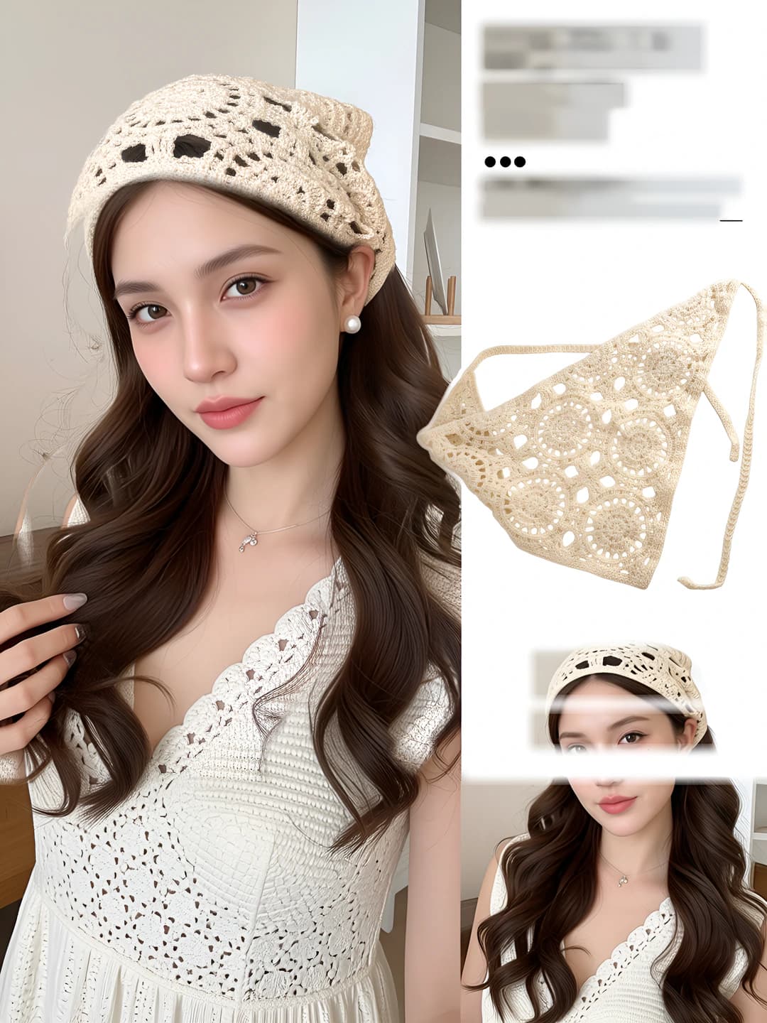 Women's knitted head wrap in Korean style with diamond pattern made of cotton