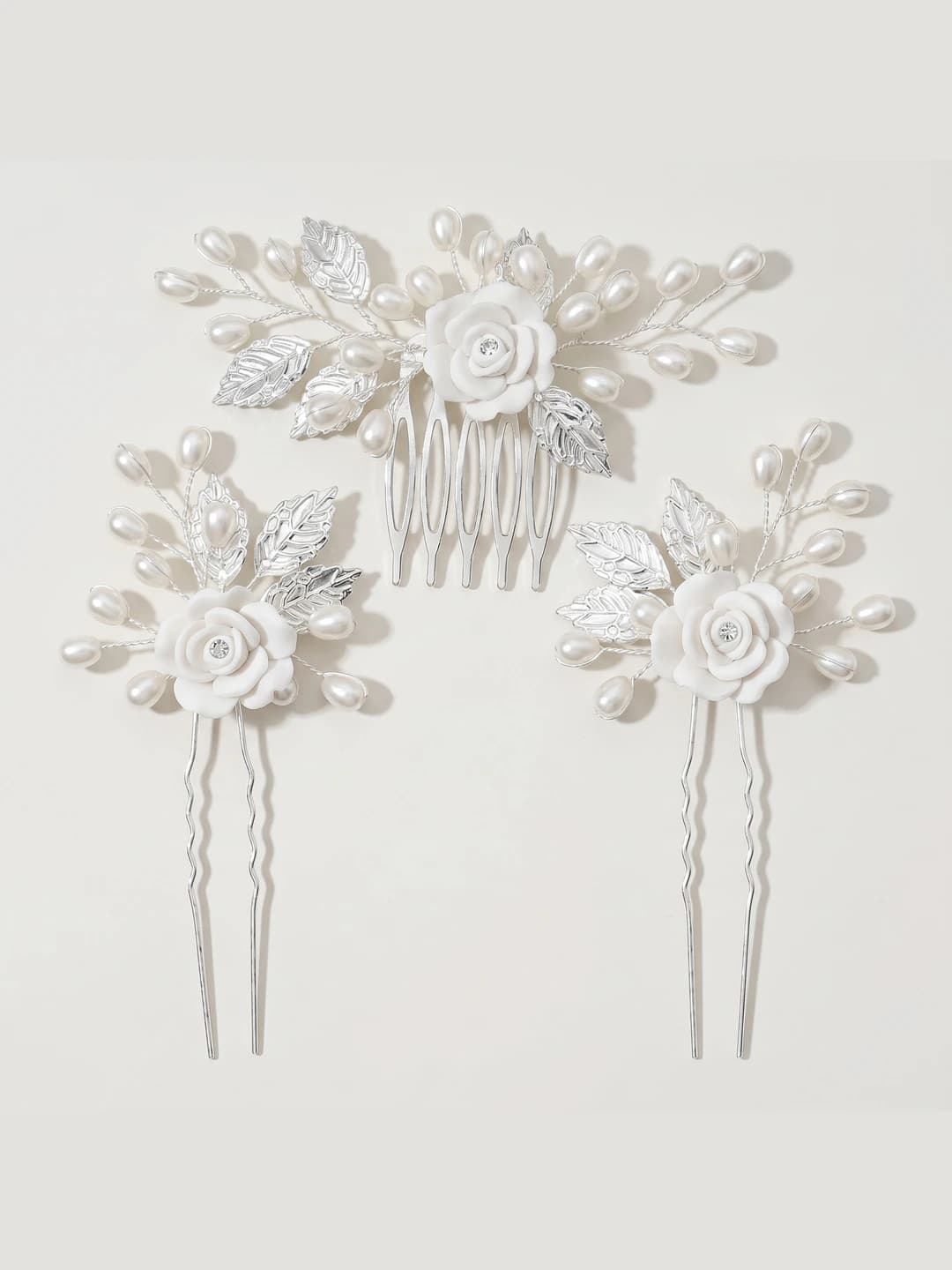 Silver rose comb set