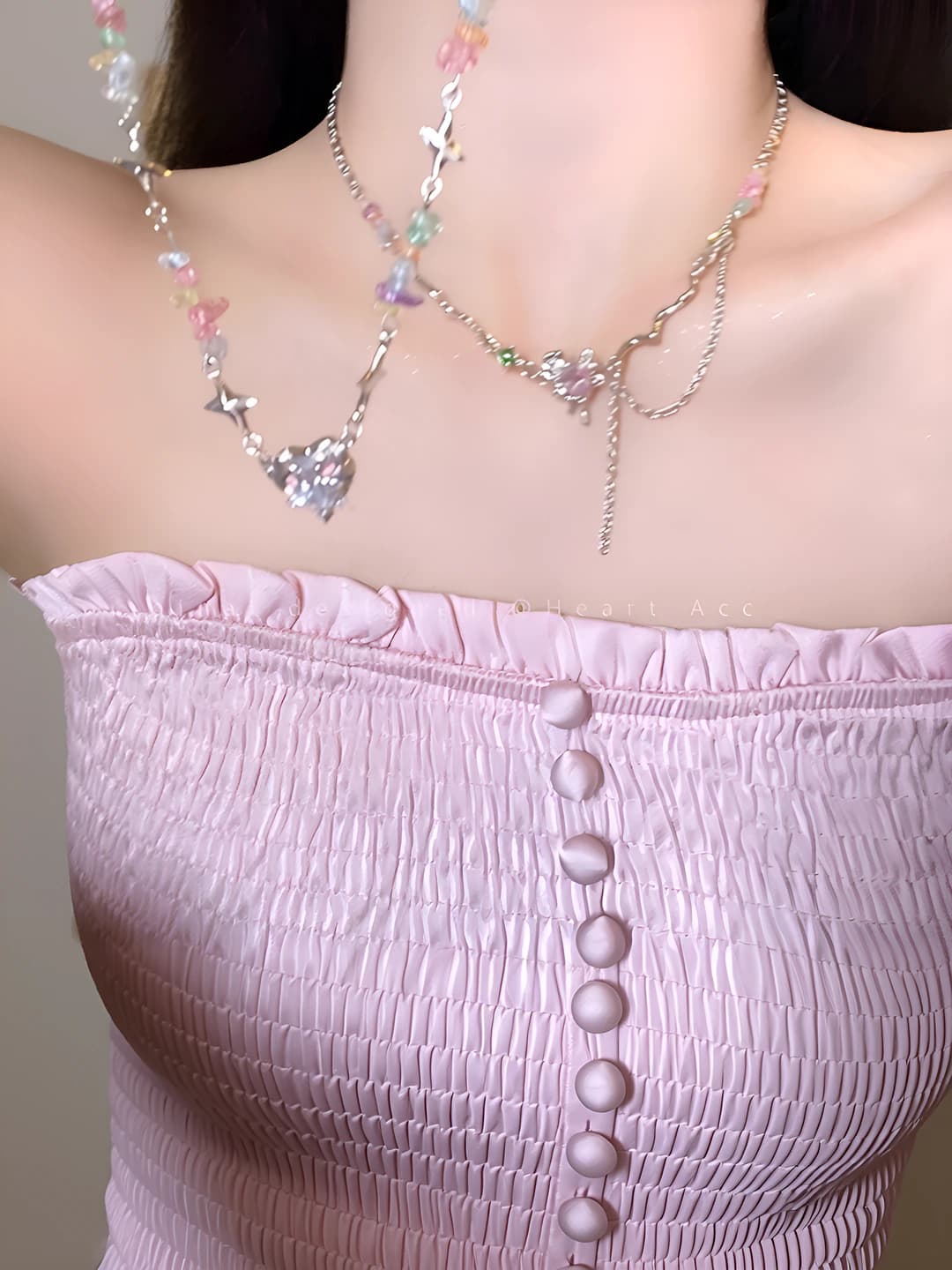 Women's heart-shaped pendant necklace with colorful stones, summer design element, cream sweet style, clavicle chain