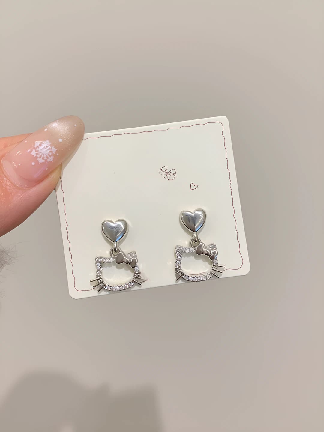 Women's Korean style copper earrings with zircon inlays, hollow design, heart shape, cat design element, 925 silver post, sweet and cool style