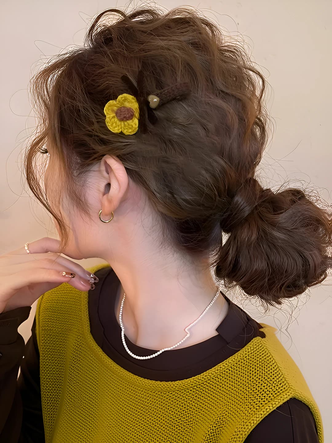 1# Yellow flower bow 7.5 cm