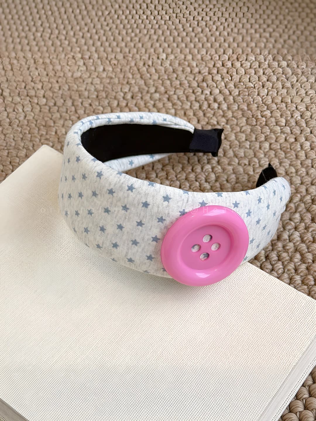Pink button grey headband