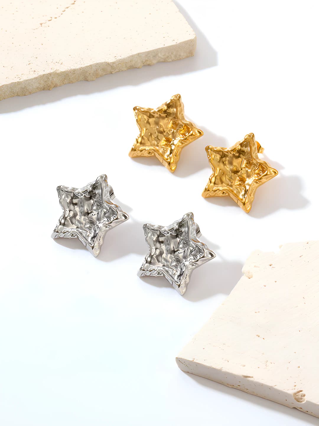 Women's stainless steel earrings with five-pointed star in French retro style
