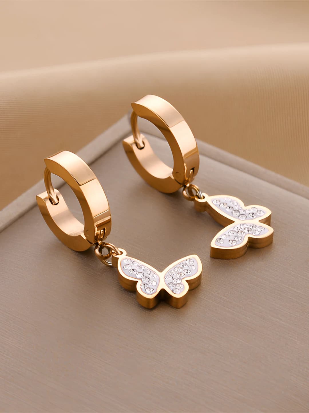 Женские серьги-гвоздики из титановой стали 18K розовое золото, в корейском стиле, с бриллиантами, в форме бабочки, милые и сладкие, универсальные