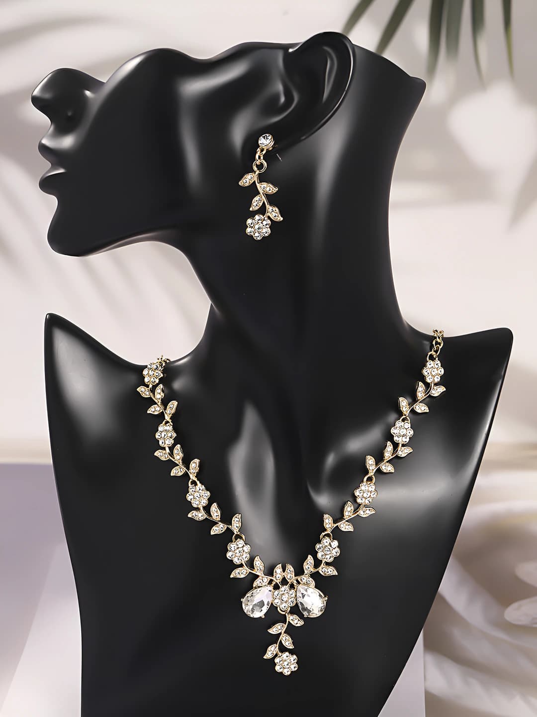 Gold floral necklace earring set NS-J6586G