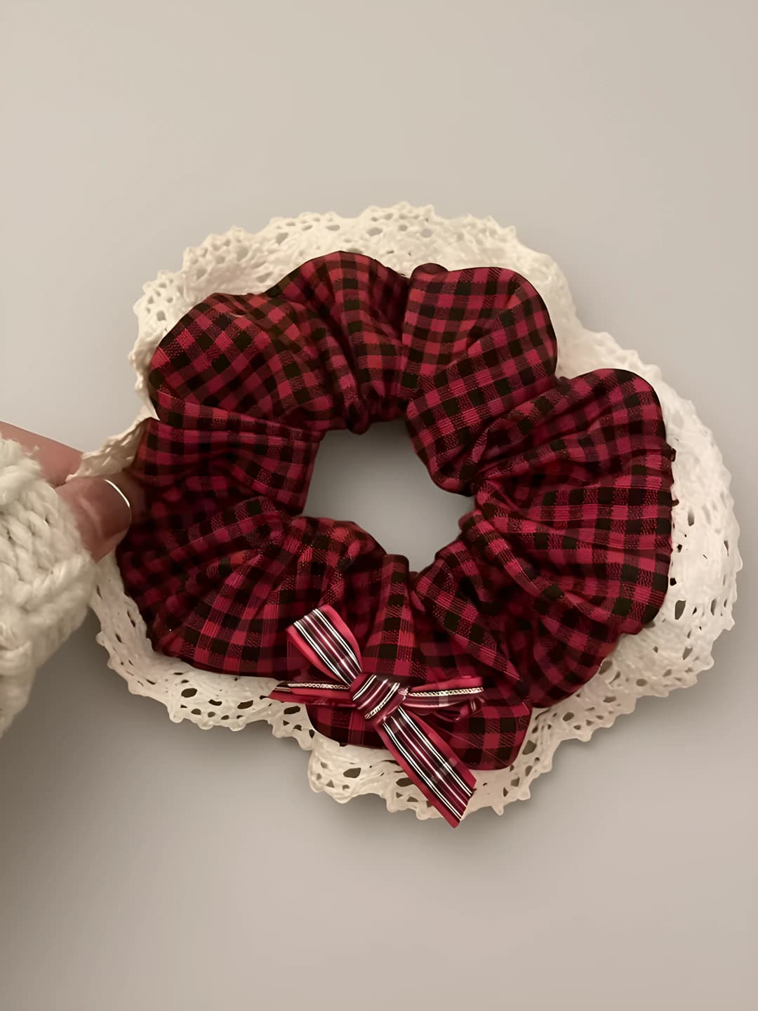 Red plaid, lace edge