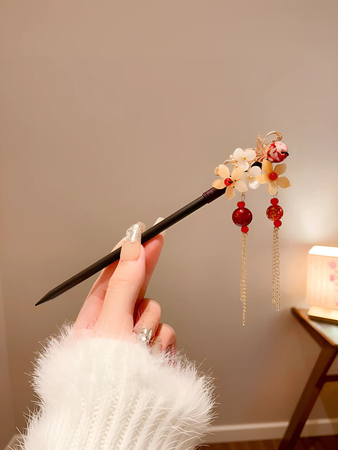 Clover zircon tassel hairpin