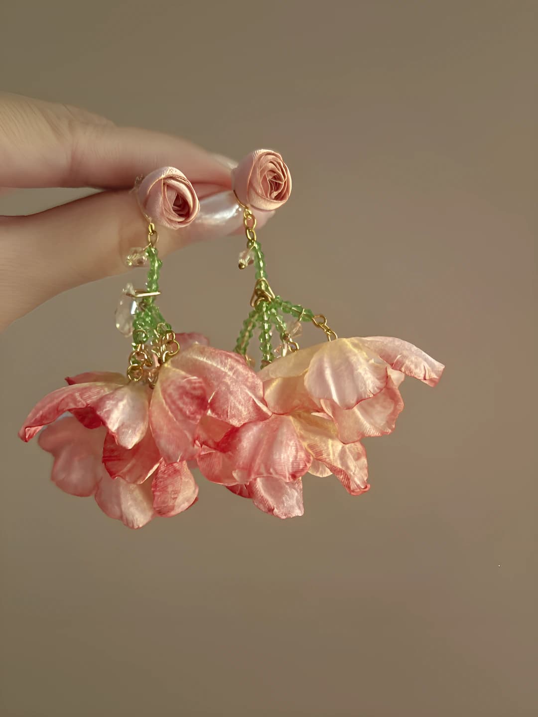 Light pink rose tassel earrings