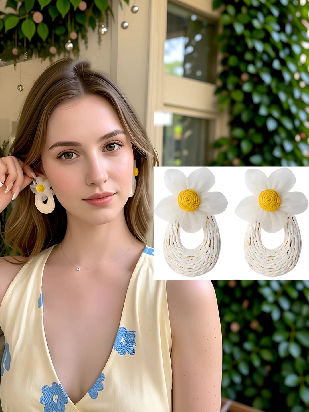 White straw floral clip-on