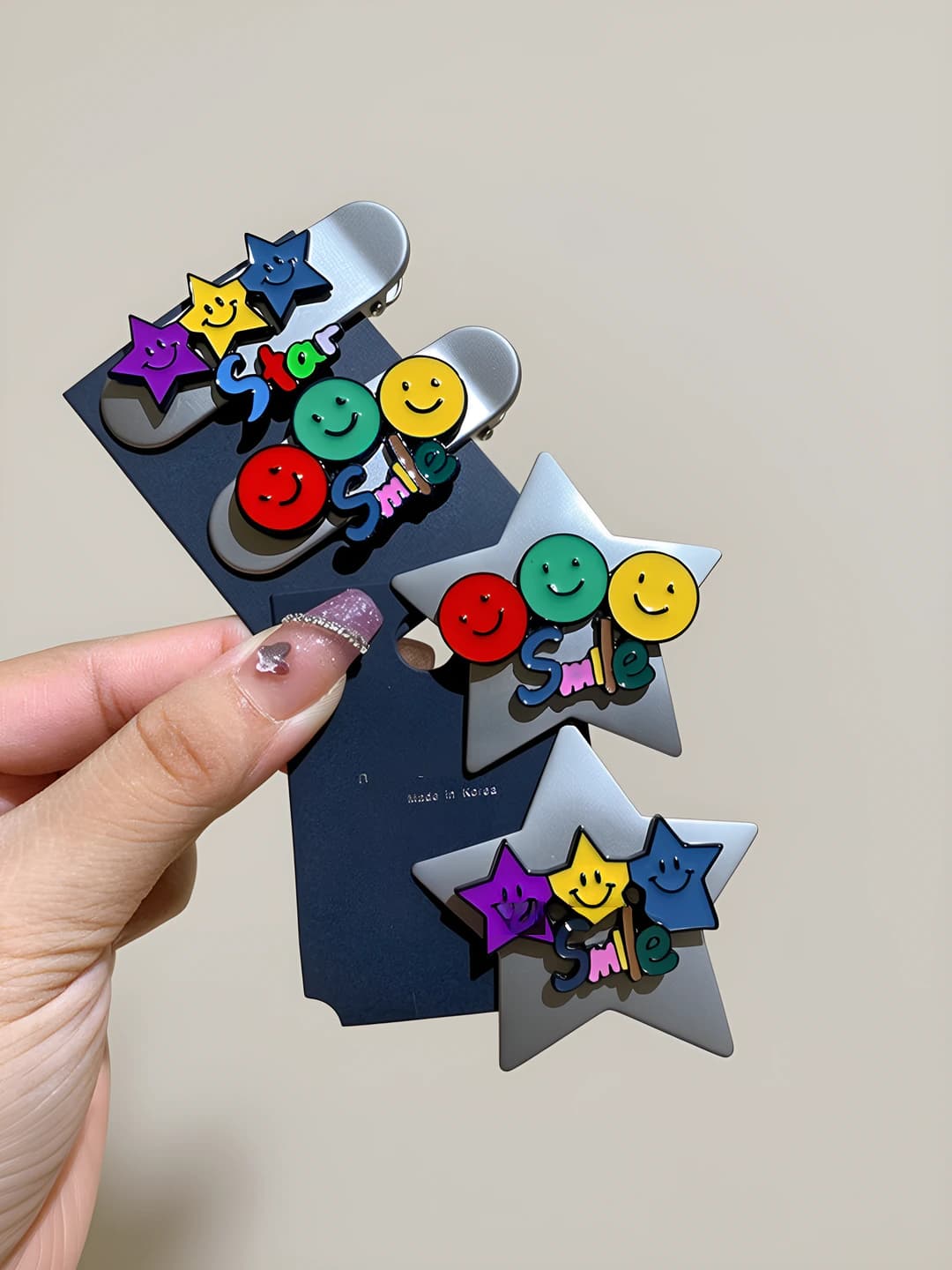 Women's hair clips and combs: green, star, smiley, alloy, electroplated, bangs clips