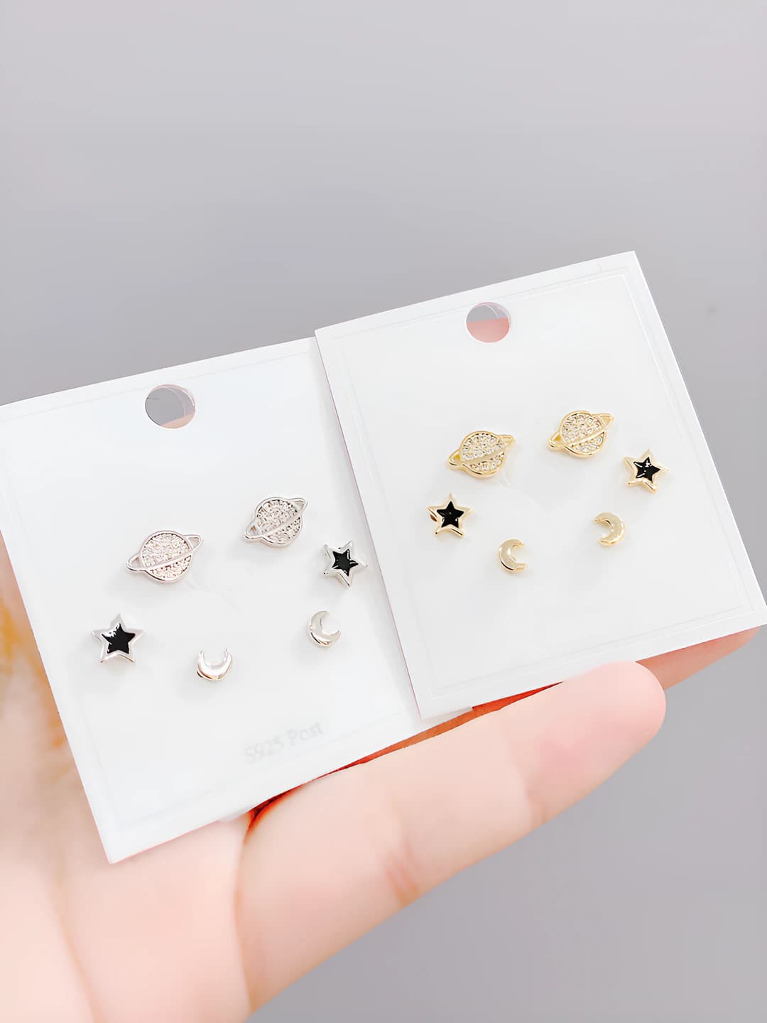 Women's stud earrings with S925 silver posts and micro-set zirconia, planet set of three pairs