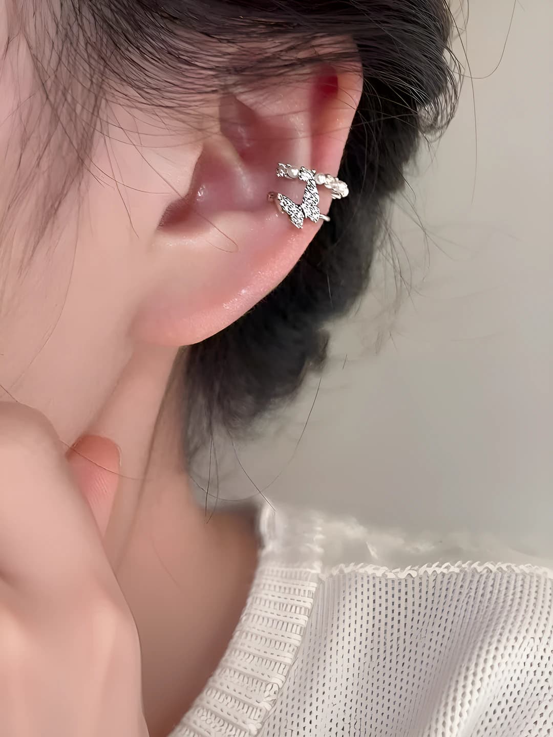 Silver butterfly pearl clip, 1 pc