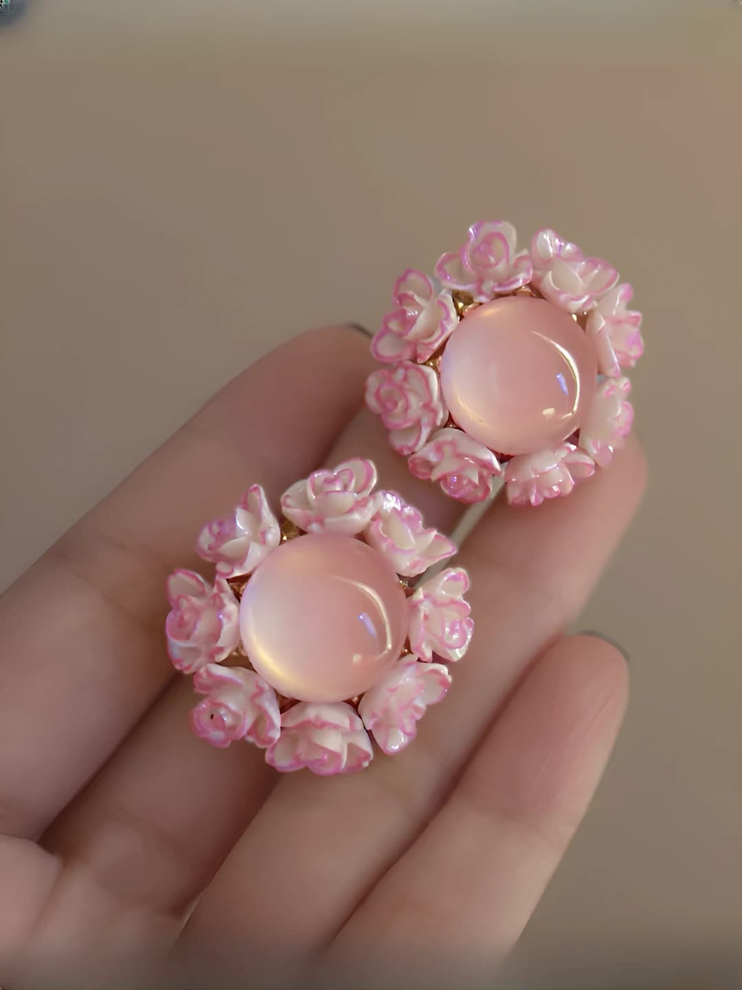 29# silver post - pink - flowers