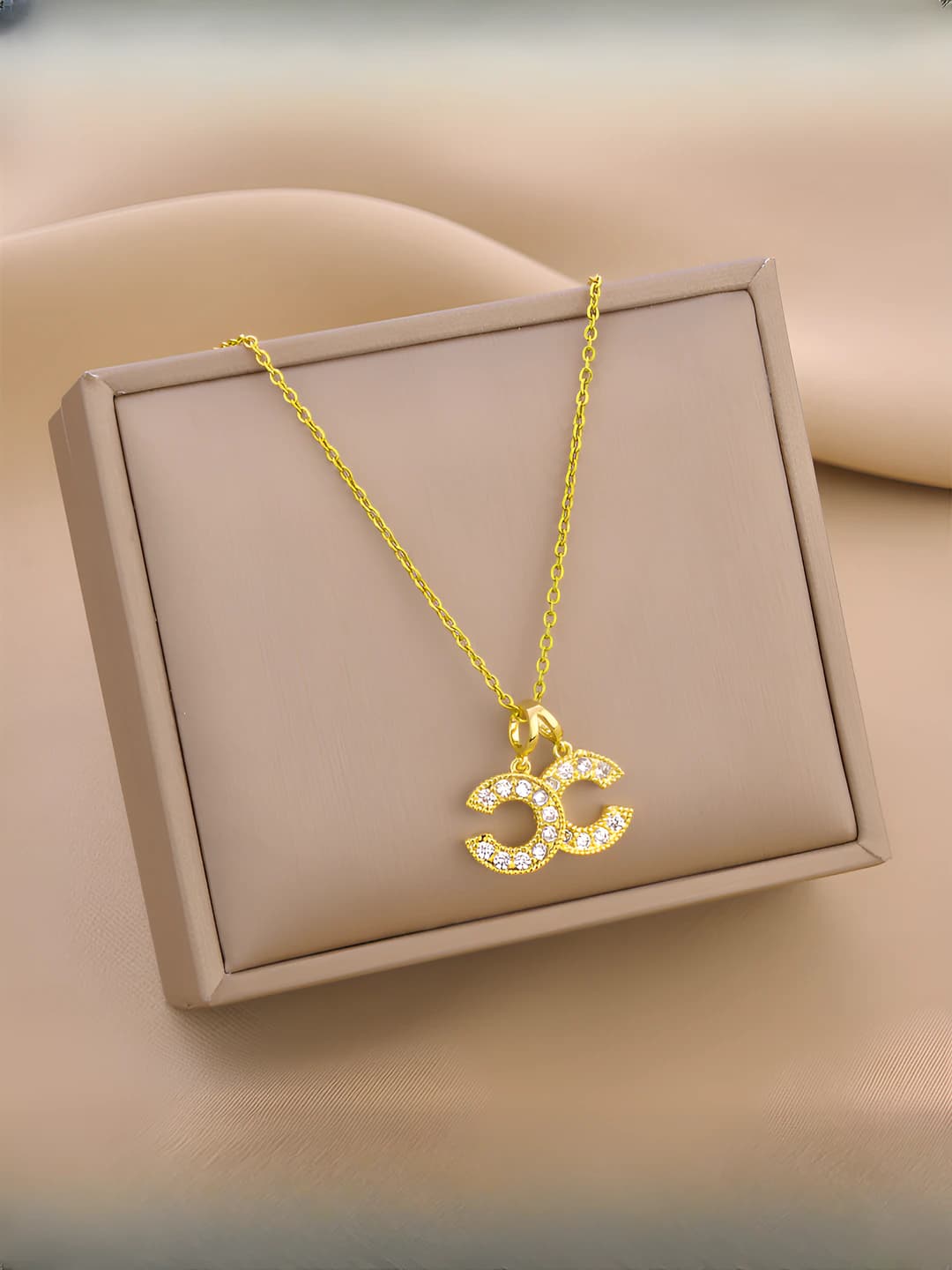 Women's titanium steel chain necklace with Latin letter and zircon pendant, neo-chinese style, non-fading, 41-50 cm